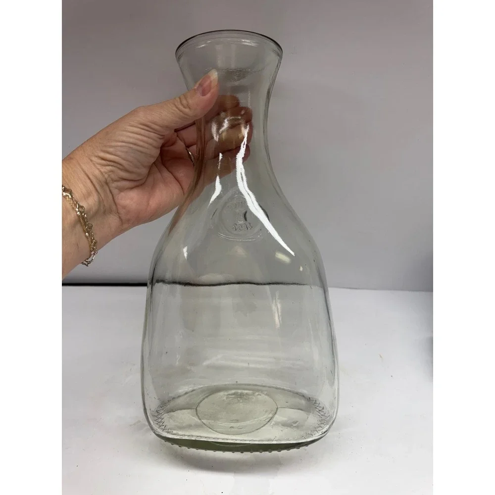 Vintage Style Clear Glass Carafe Decanter Since 1852 Embossed Seal WideBase 1.5L